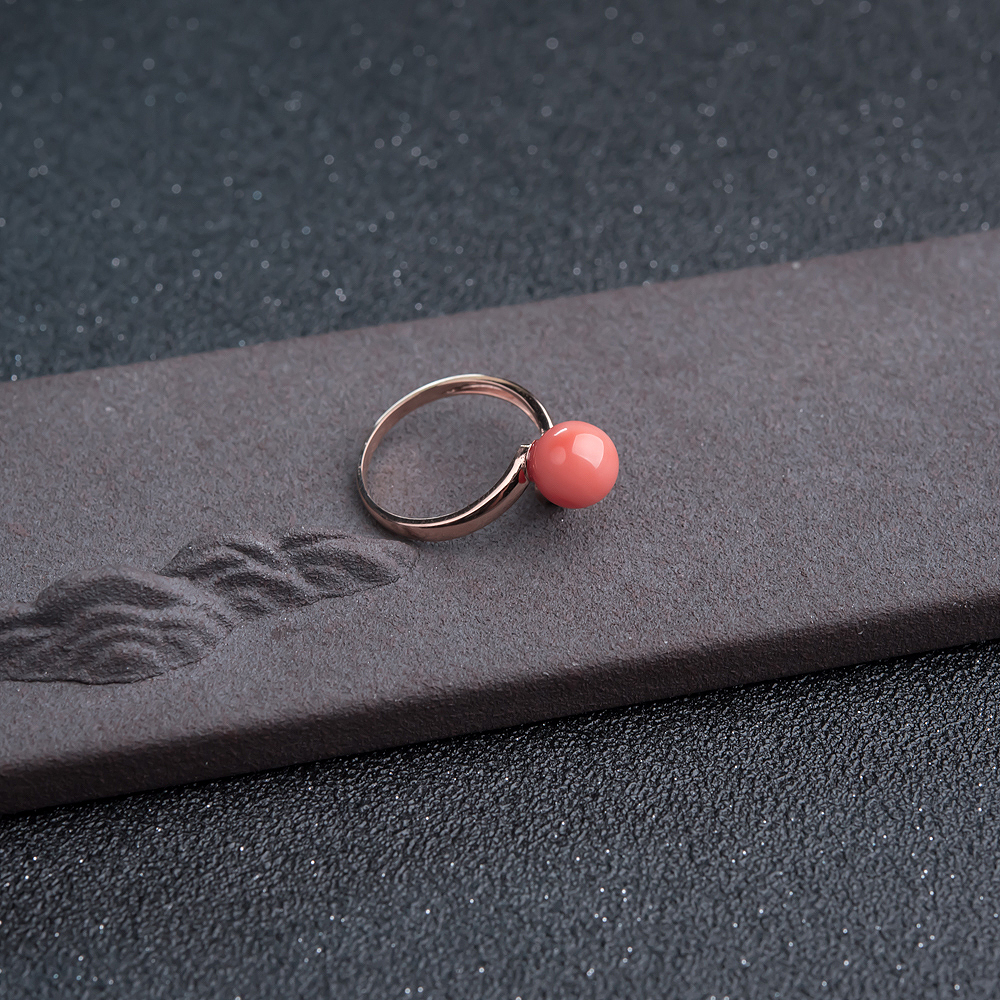 金镶MISU橘色珊瑚戒指-红掌柜