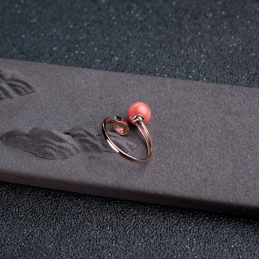 橘色珊瑚戒指-红掌柜