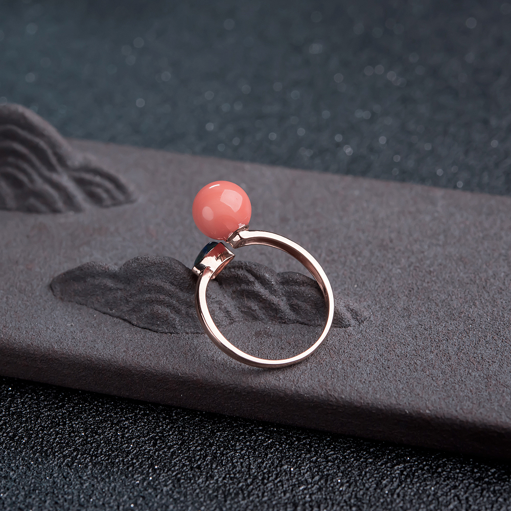 MISU橘色珊瑚戒指-红掌柜