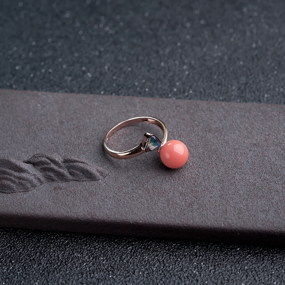 橘色珊瑚戒指-红掌柜