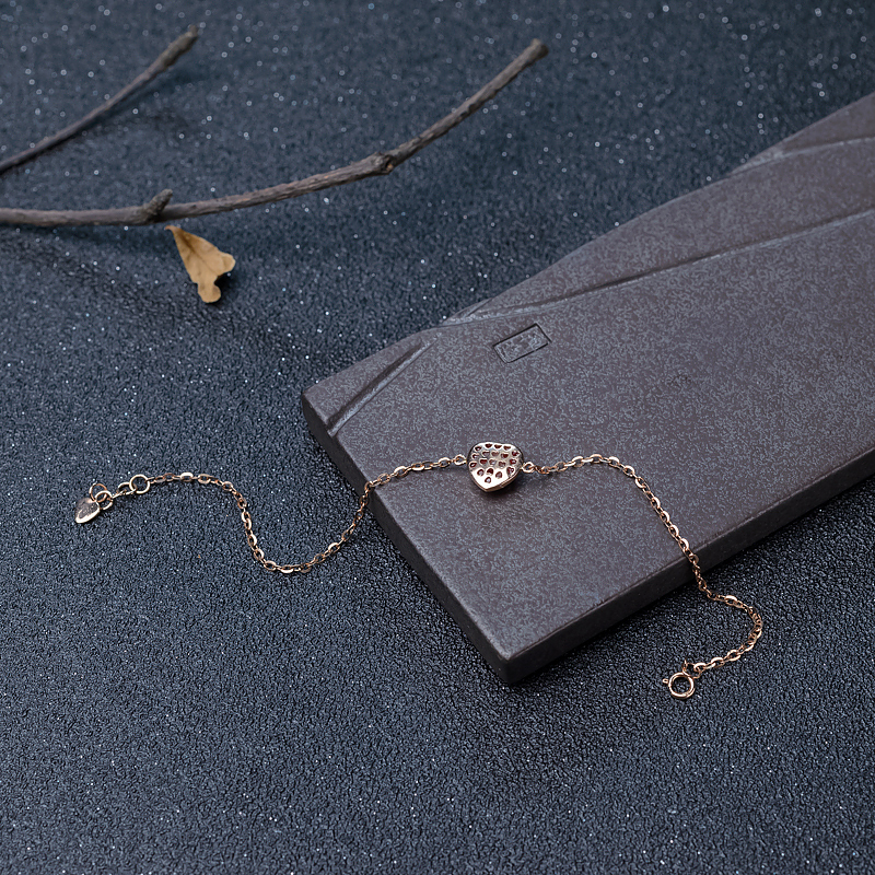 18K金镶正红珊瑚心形手链-红掌柜