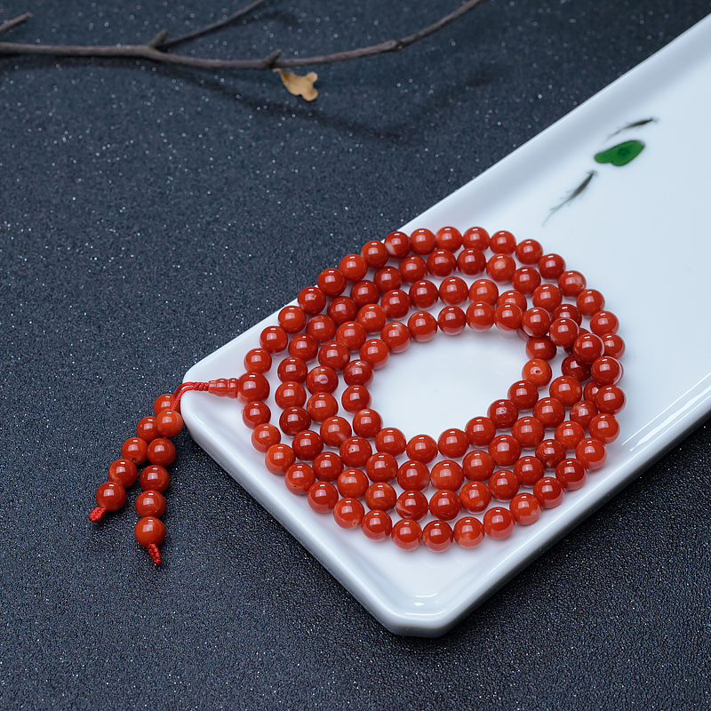 8mm阿卡正红珊瑚佛珠-红掌柜