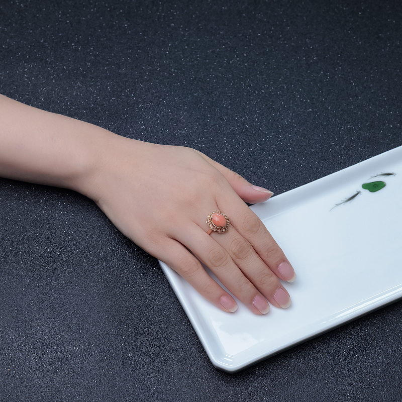 天然红珊瑚戒指-红掌柜