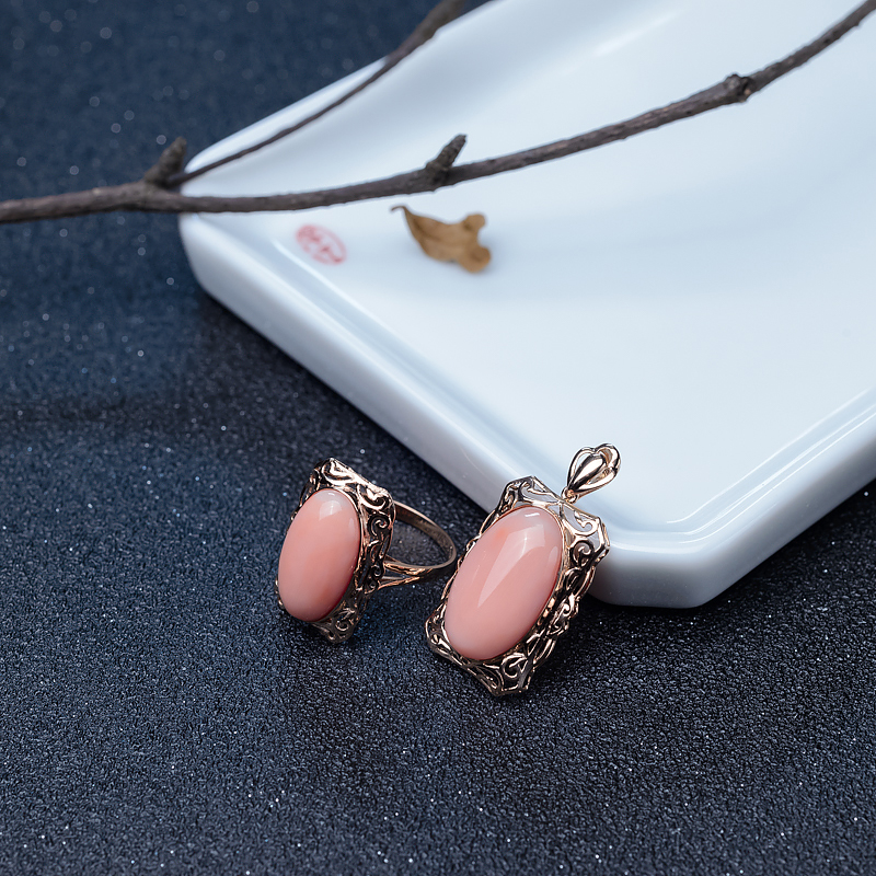 深水粉红珊瑚戒指-红掌柜