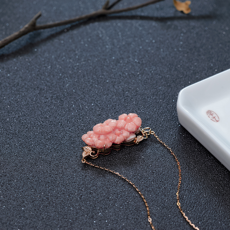 MISU粉红珊瑚锁骨链-红掌柜