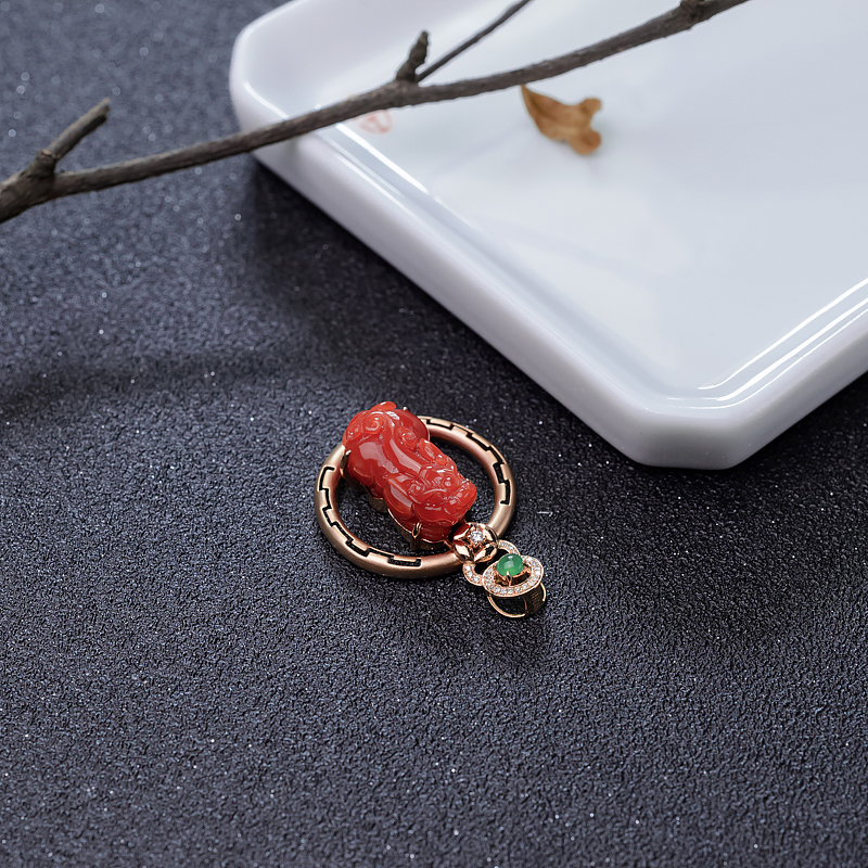 朱红珊瑚貔貅吊坠-红掌柜