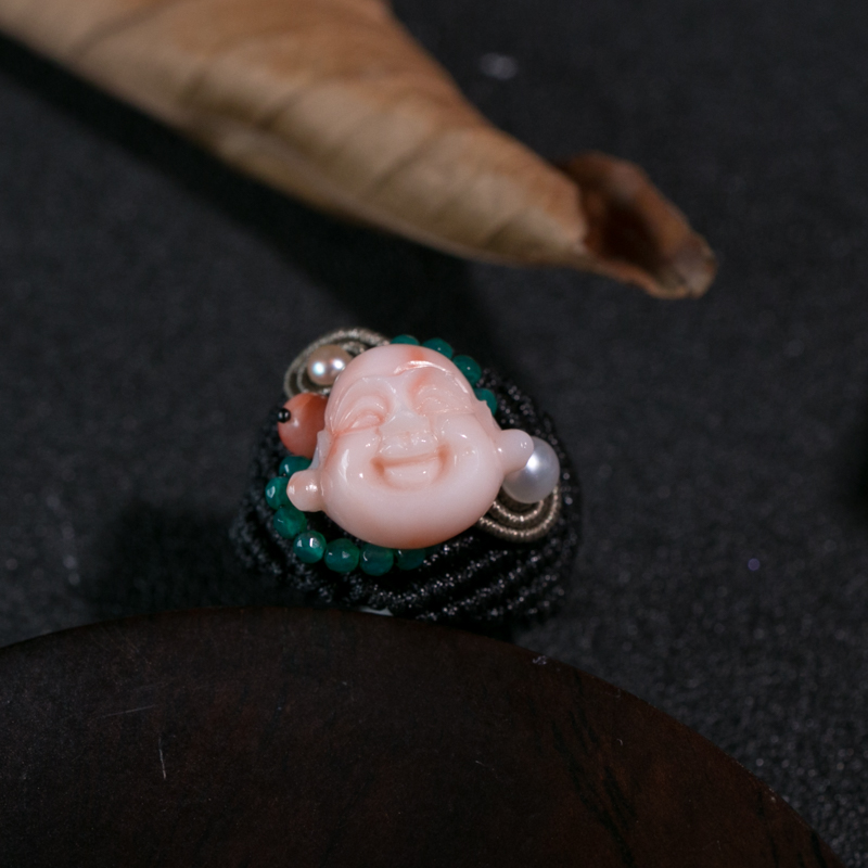 台湾天然深水珊瑚编织戒指-红掌柜