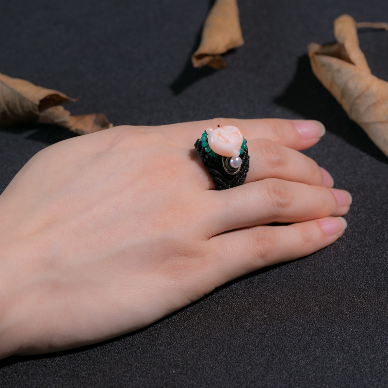 台湾天然深水珊瑚佛头戒指-红掌柜