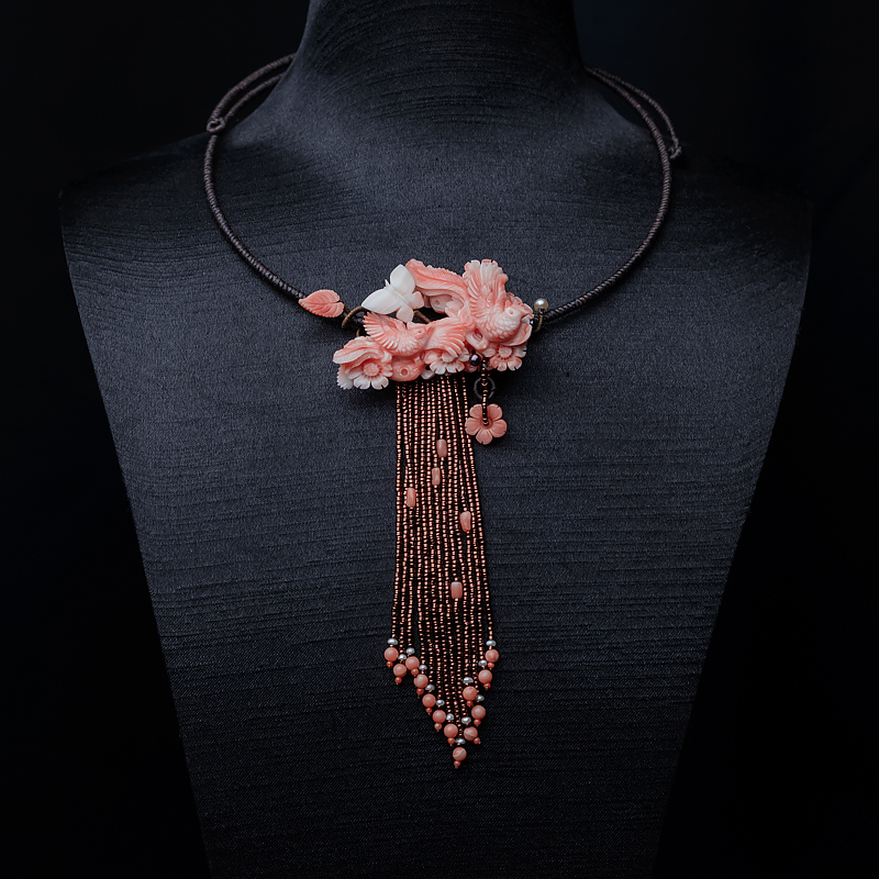 深水珊瑚鸟语花香项链-红掌柜