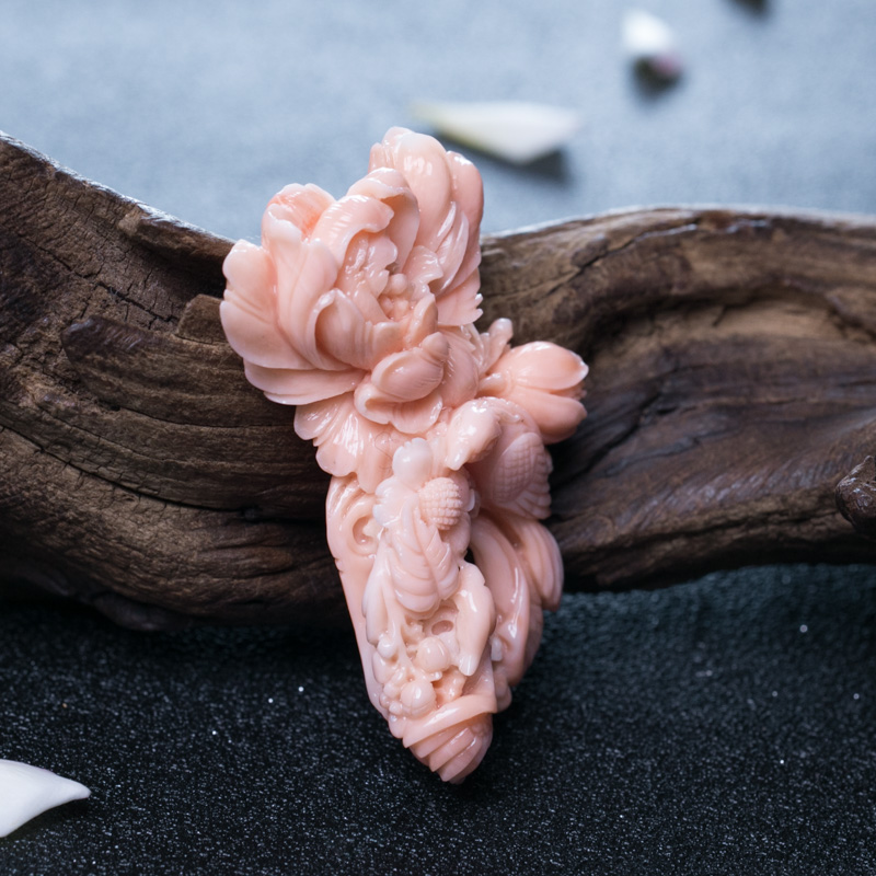 珊瑚鸟语花香戒面-红掌柜