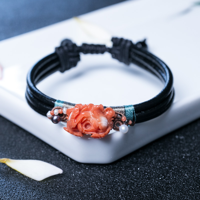 MOMO珊瑚牡丹花编织手链-红掌柜
