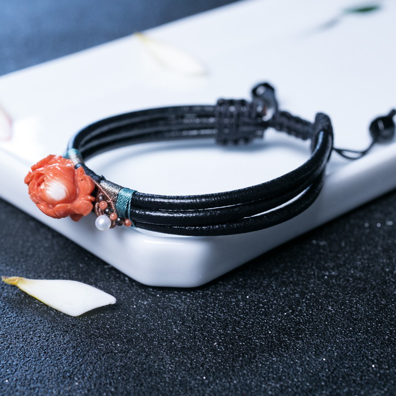 珊瑚牡丹花编织手链-红掌柜