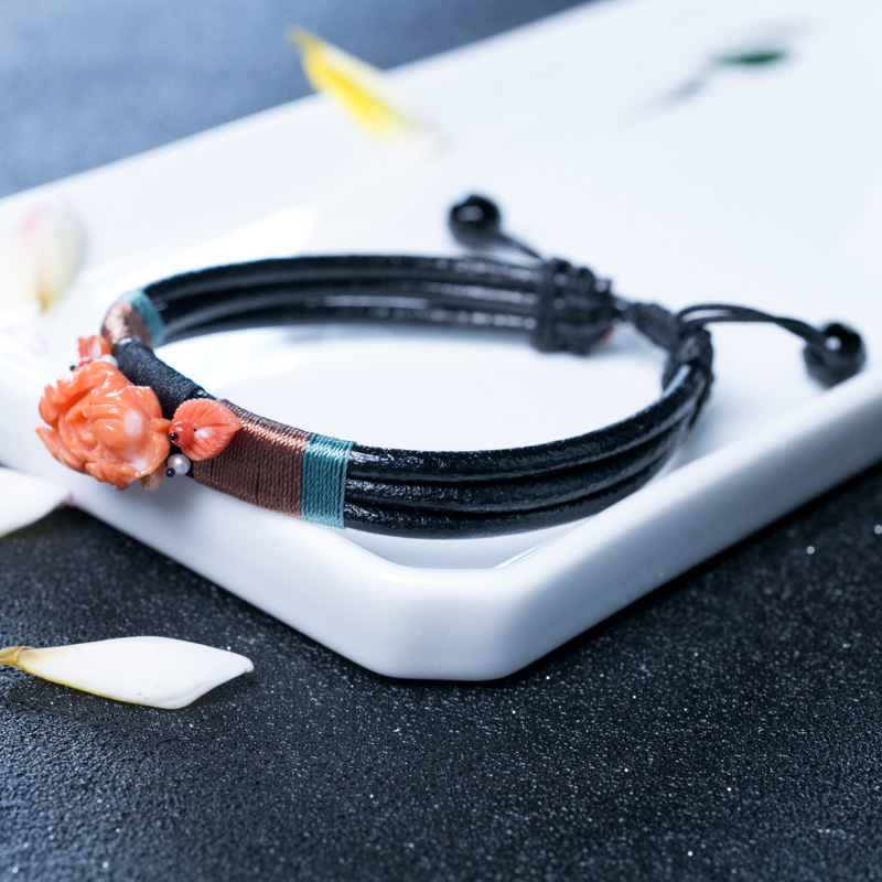 珊瑚牡丹花编织手链-红掌柜