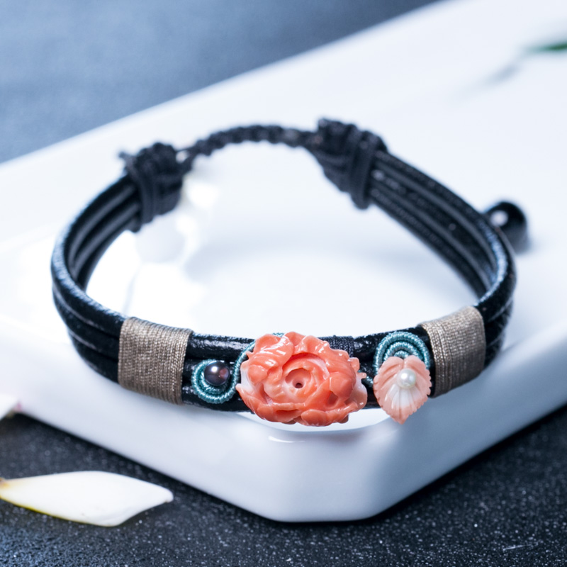 MOMO珊瑚牡丹花编织手链-红掌柜