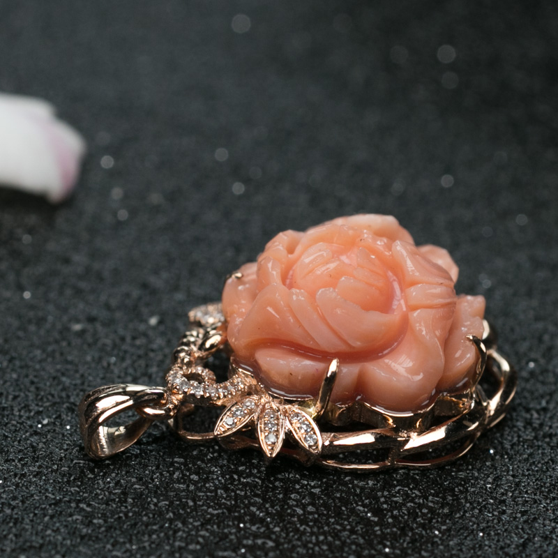 珊瑚牡丹花吊坠-红掌柜