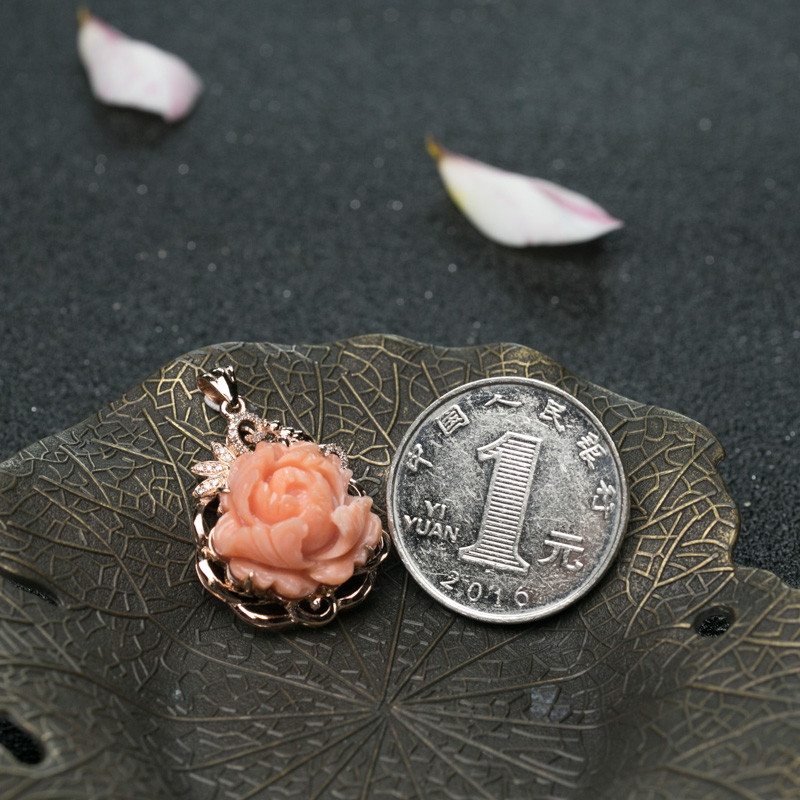 珊瑚牡丹花挂坠-红掌柜