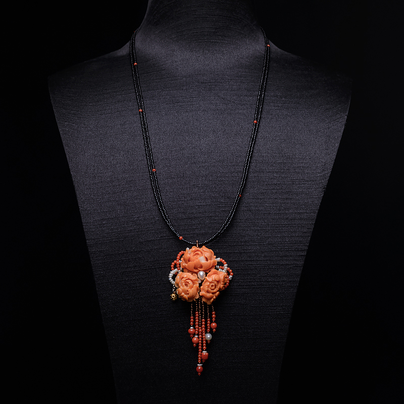 台湾天然MOMO珊瑚花项链-红掌柜