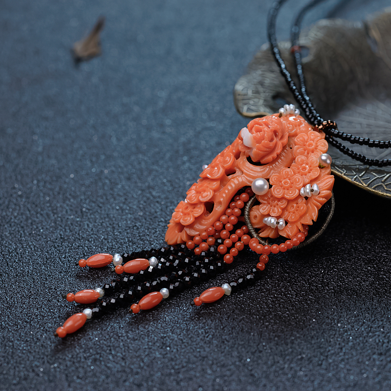 台湾MOMO珊瑚花项链-红掌柜