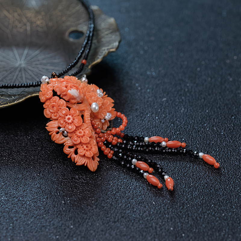 台湾天然珊瑚花项链-红掌柜