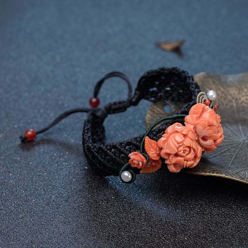 台湾天然MOMO珊瑚花手链-红掌柜