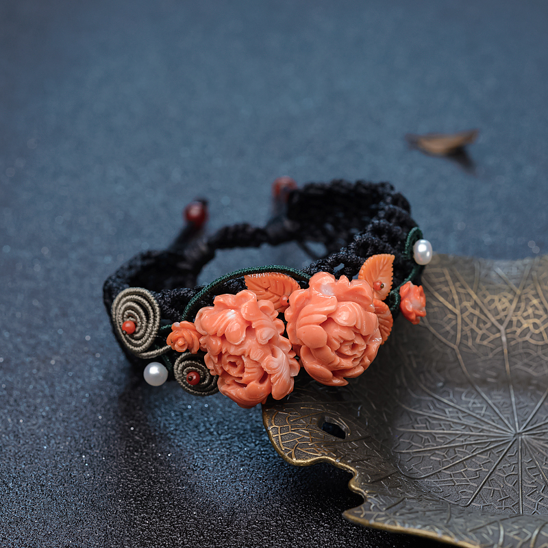 台湾MOMO珊瑚花手链-红掌柜