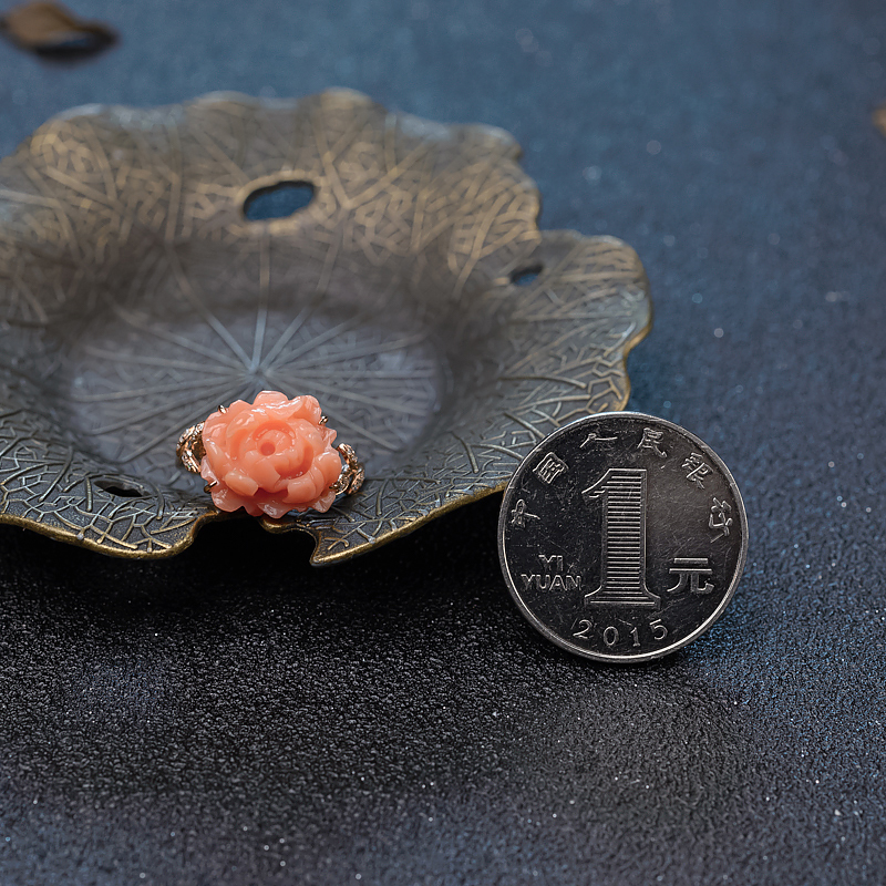 天然深水珊瑚花戒指-红掌柜