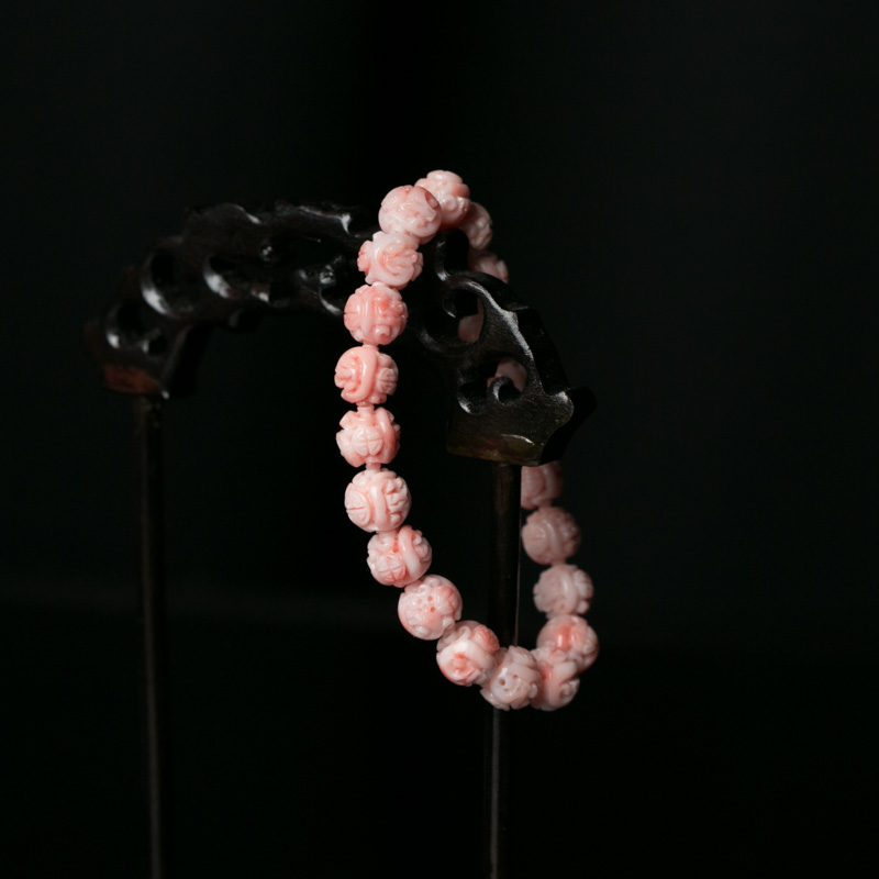 深水珊瑚回纹珠单圈手串-红掌柜