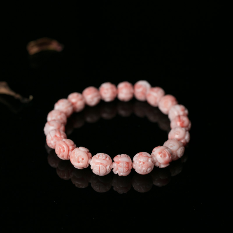 深水珊瑚回纹珠手串-红掌柜