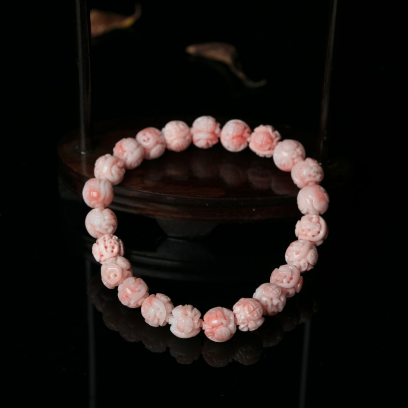 8.9mm深水珊瑚回纹珠单圈手串-红掌柜