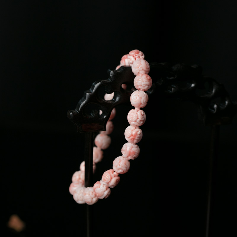 深水珊瑚回纹珠单圈手串-红掌柜