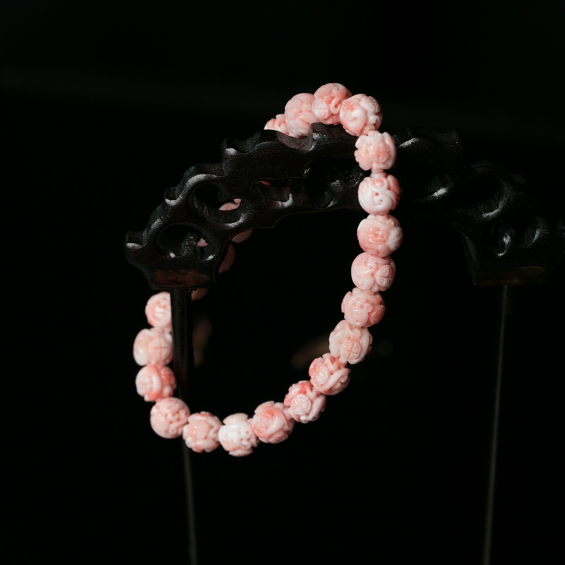 深水珊瑚回纹珠单圈手串-红掌柜