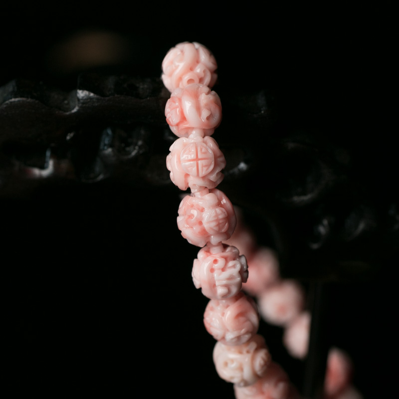 天然珊瑚回纹珠单圈手串-红掌柜