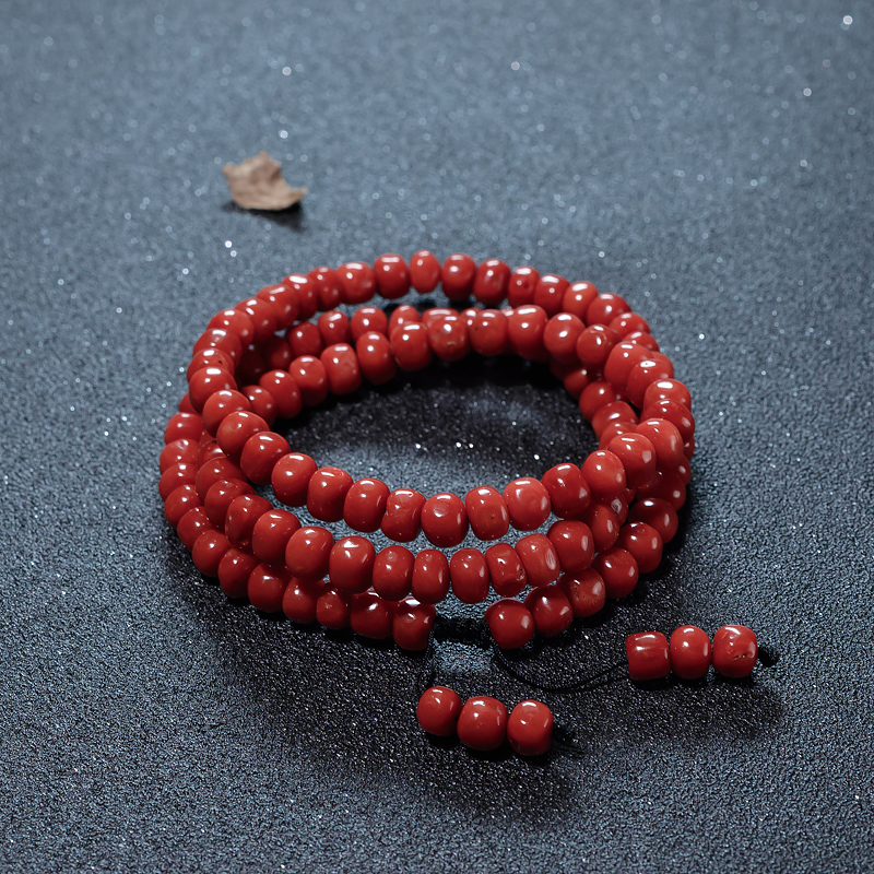 意大利天然珊瑚鼓珠108佛珠-红掌柜