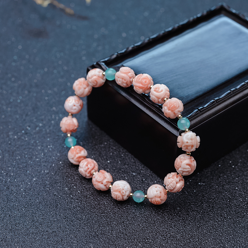 深水珊瑚古龙珠单圈手串-红掌柜