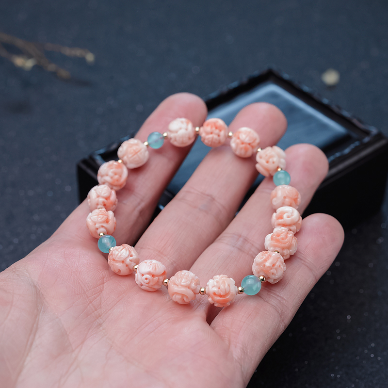 天然珊瑚古龙珠手串-红掌柜