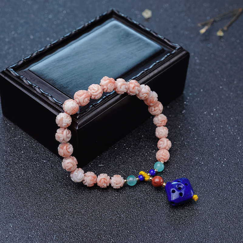 深水珊瑚古龙珠手串-红掌柜