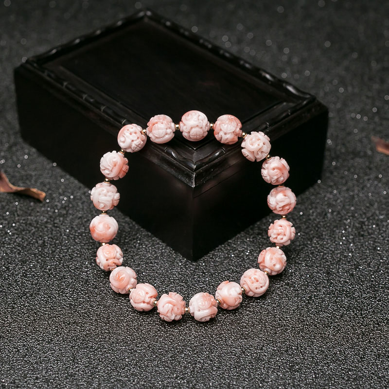 9mm深水珊瑚龙珠单圈手串-红掌柜