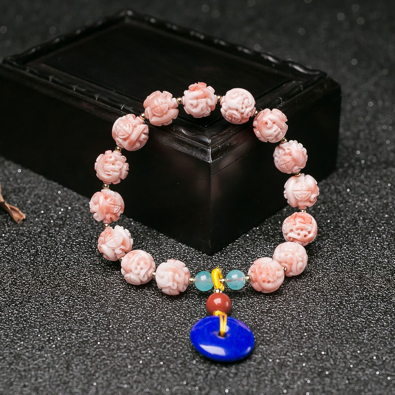 9.5mm深水珊瑚龙珠单圈手串-红掌柜