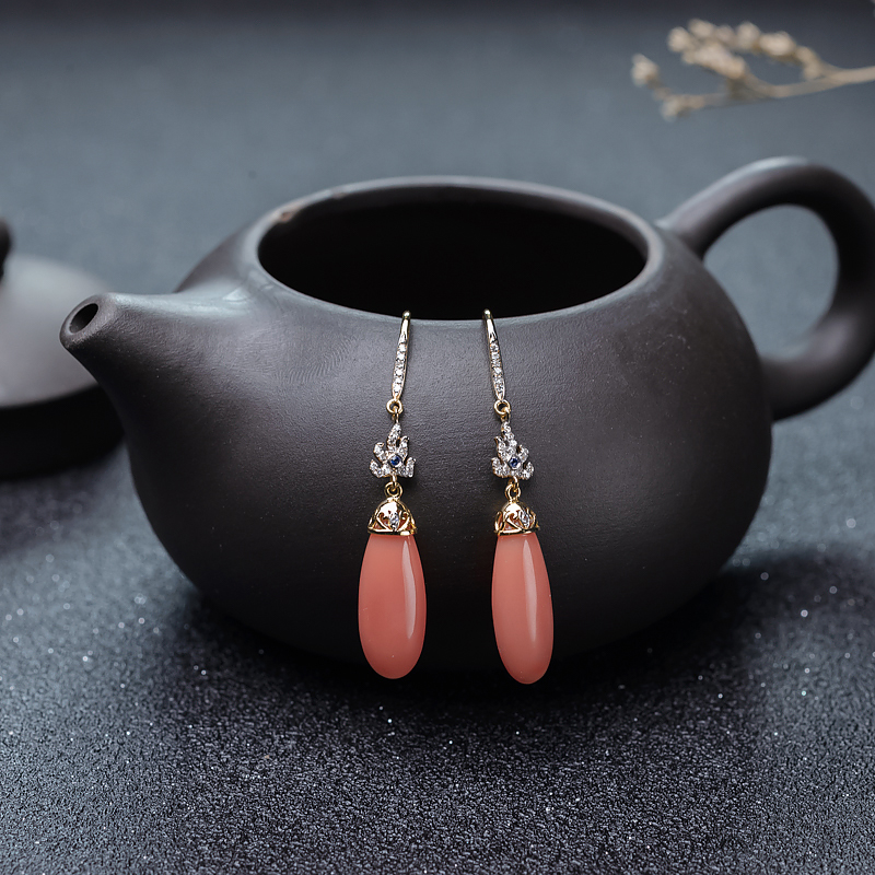 18K深水珊瑚水滴耳坠-红掌柜