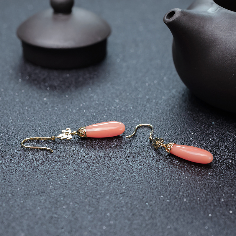 珊瑚水滴耳坠-红掌柜