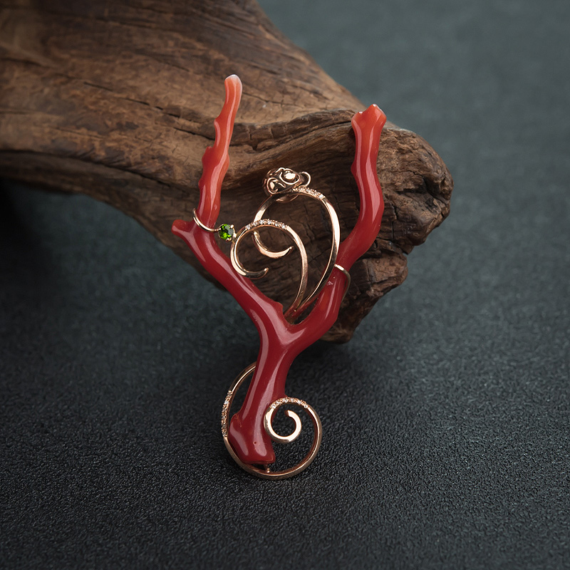 天然阿卡正红珊瑚吊坠-红掌柜