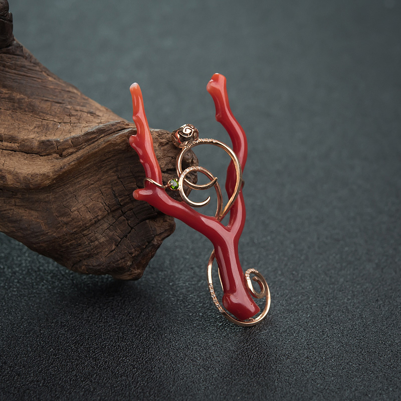 18K阿卡正红珊瑚吊坠-红掌柜