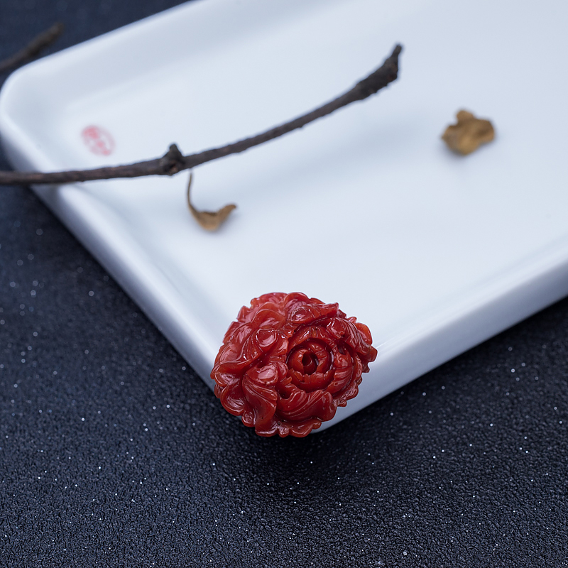 红珊瑚牡丹花吊坠-红掌柜