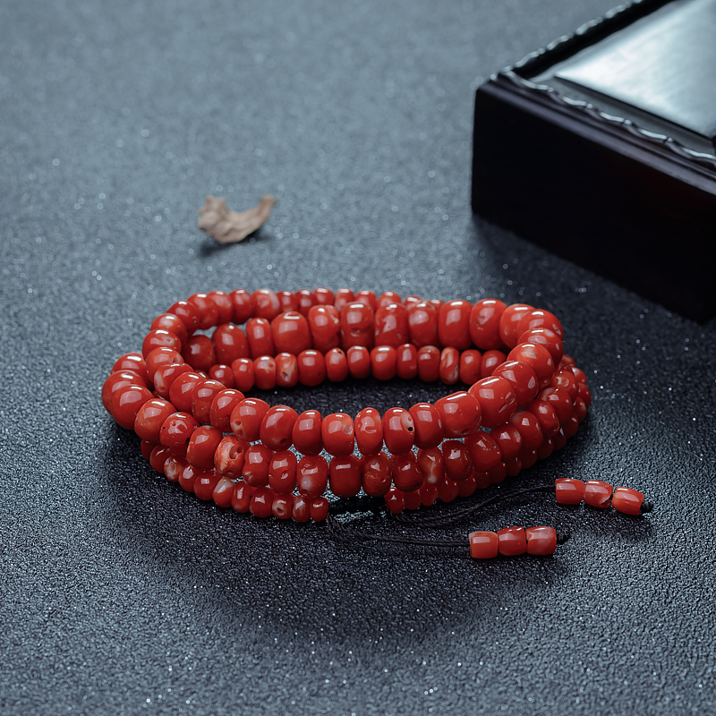 天然阿卡珊瑚鼓珠塔链-红掌柜