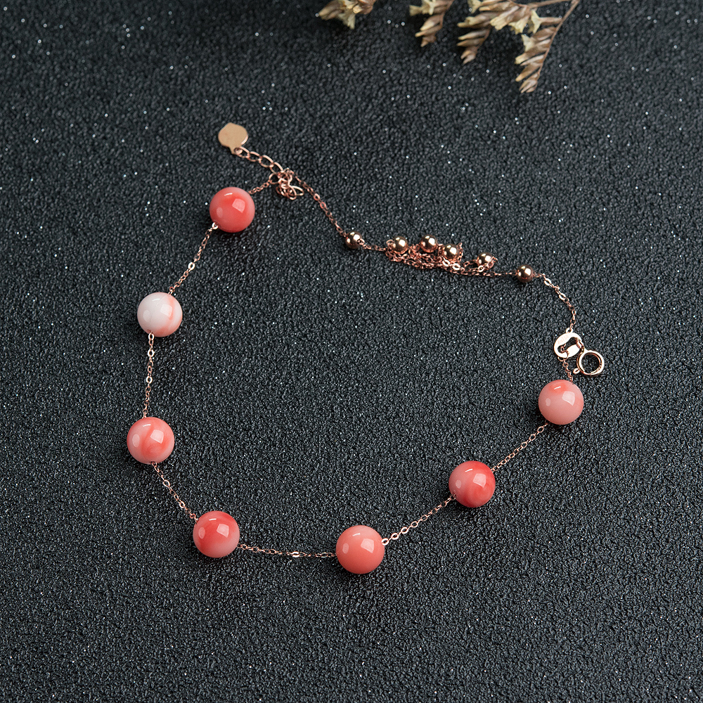 18K金镶深水粉红珊瑚手链-红掌柜