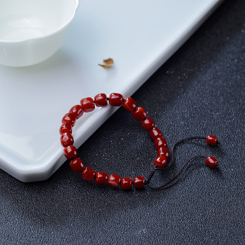 深红珊瑚桶珠单圈手串-红掌柜