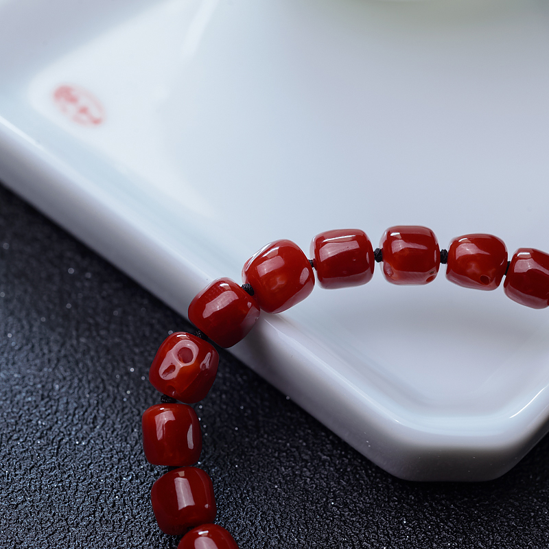 珊瑚桶珠单圈手串-红掌柜