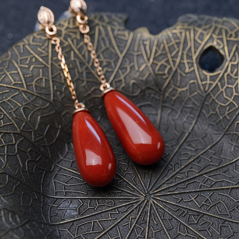 天然沙丁珊瑚耳坠-红掌柜