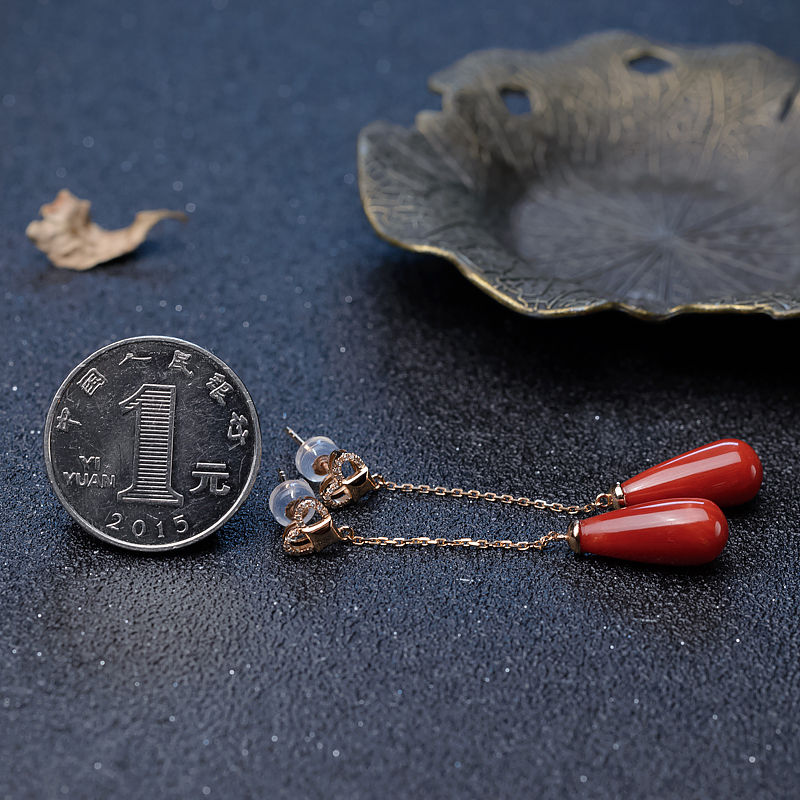 天然沙丁珊瑚耳坠-红掌柜
