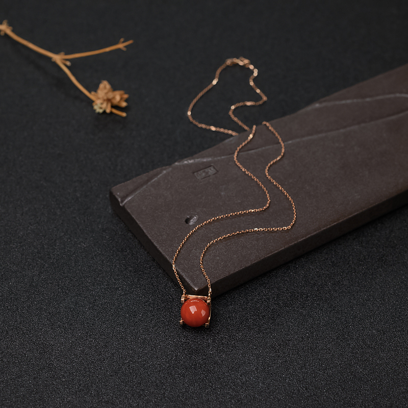 18K金镶沙丁朱红珊瑚锁骨链-红掌柜